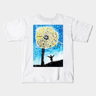 boy under a magic dandelion tree Kids T-Shirt